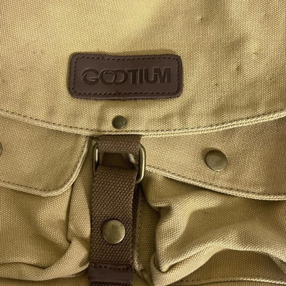Tan canvas satchel messenger bag with adjustable strap